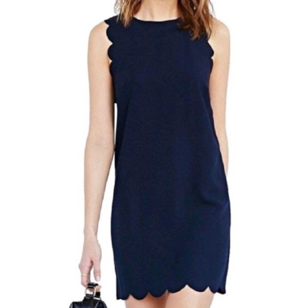 J. Crew Dress Scalloped Mini Laser Cut Navy Blue Wrinkle Free Size 00